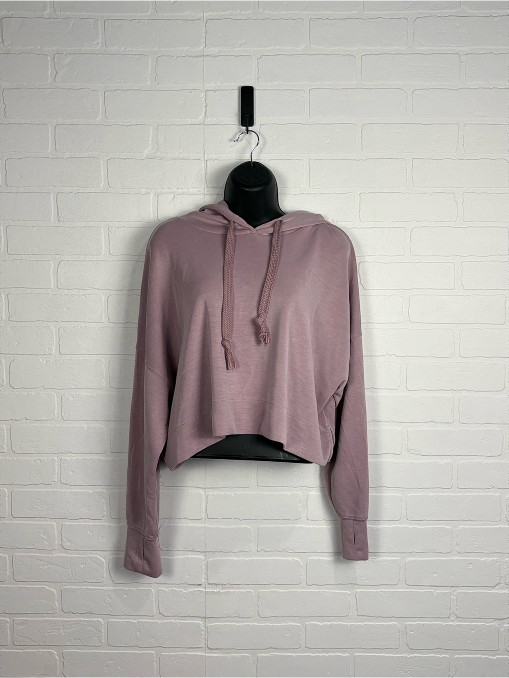 AS Revival Mauve Pink Crop Hoodie Thumbholes Size M Athleisure
